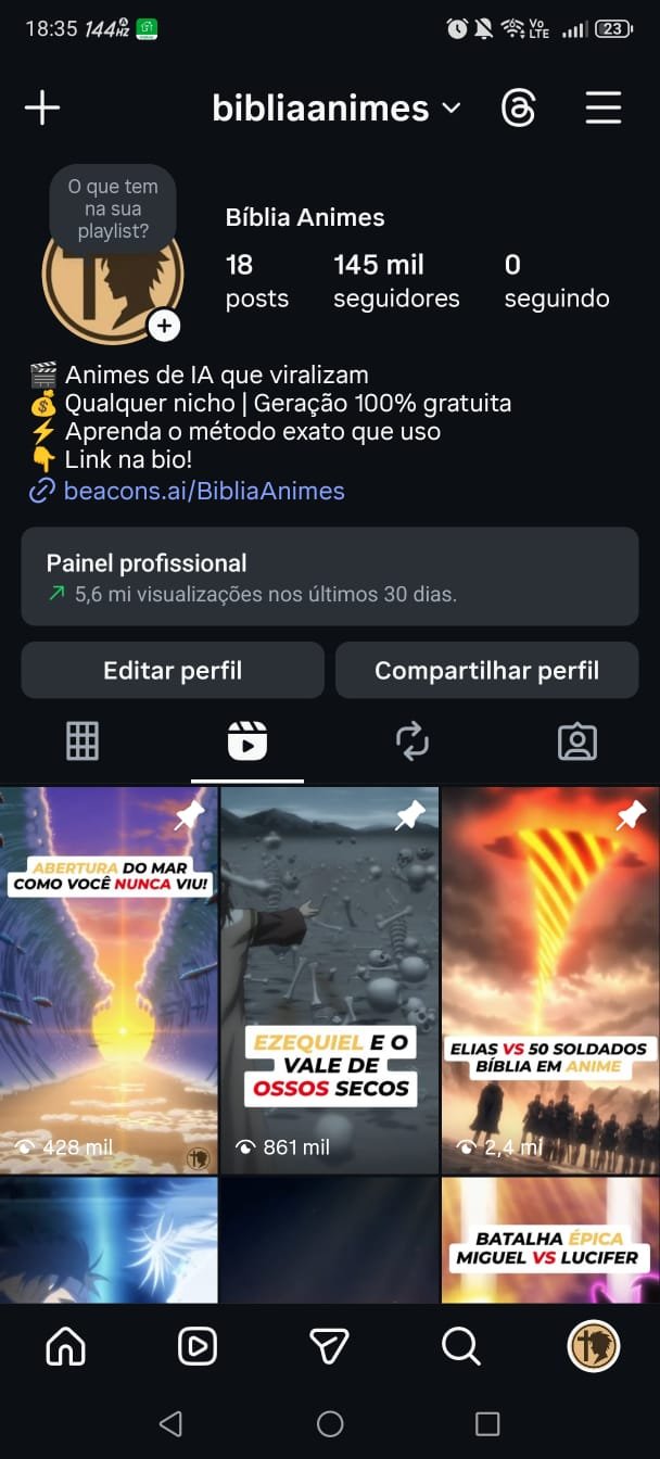 Print do celular com 140k+ seguidores em 7 dias