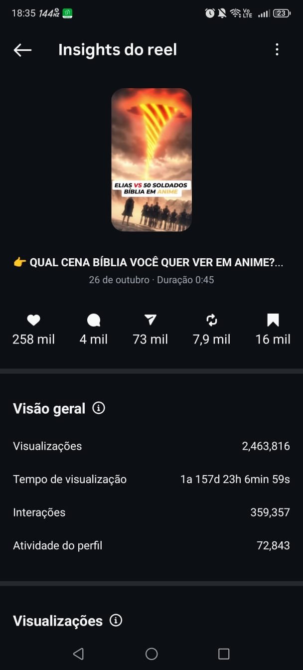 Print do celular com vídeo de 2,4M de visualizações em 44 segundos